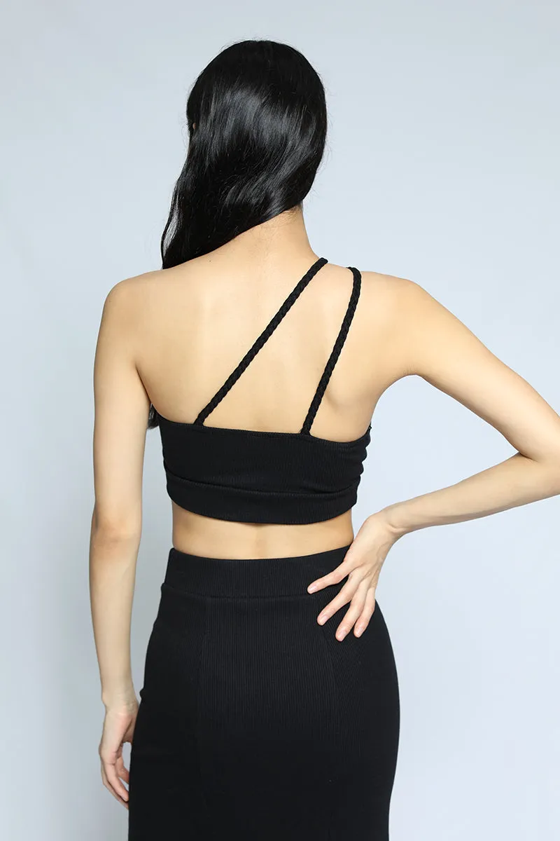 One Shoulder Braided Bralette Jet Black sold by Blue & Cream product image thumbnail 3