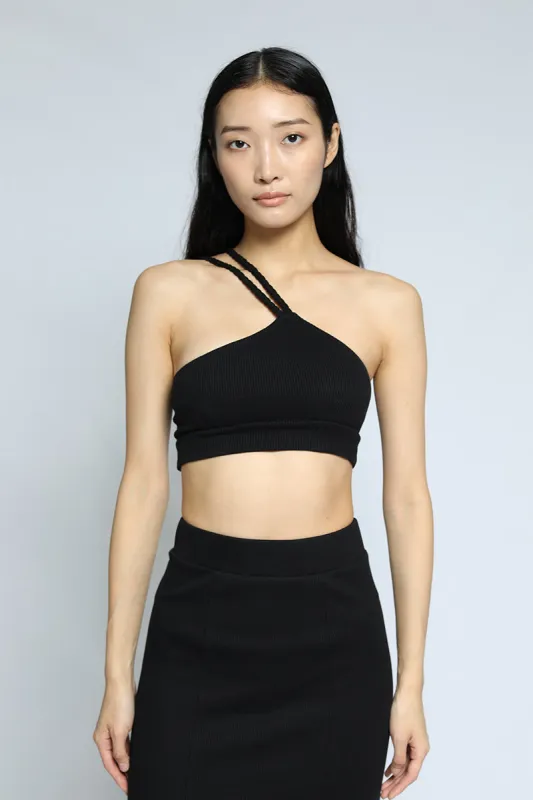 One Shoulder Braided Bralette Jet Black sold by Blue & Cream