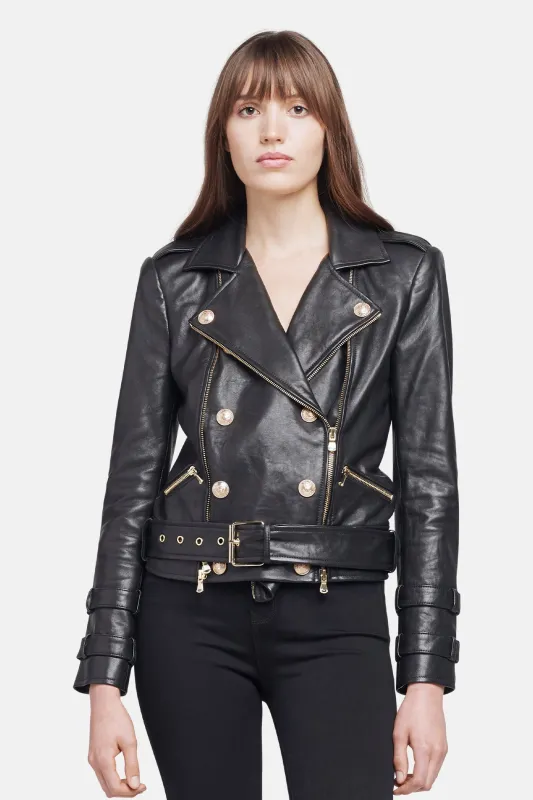 Billie Belted Leather Jacket Black sold by Blue & Cream