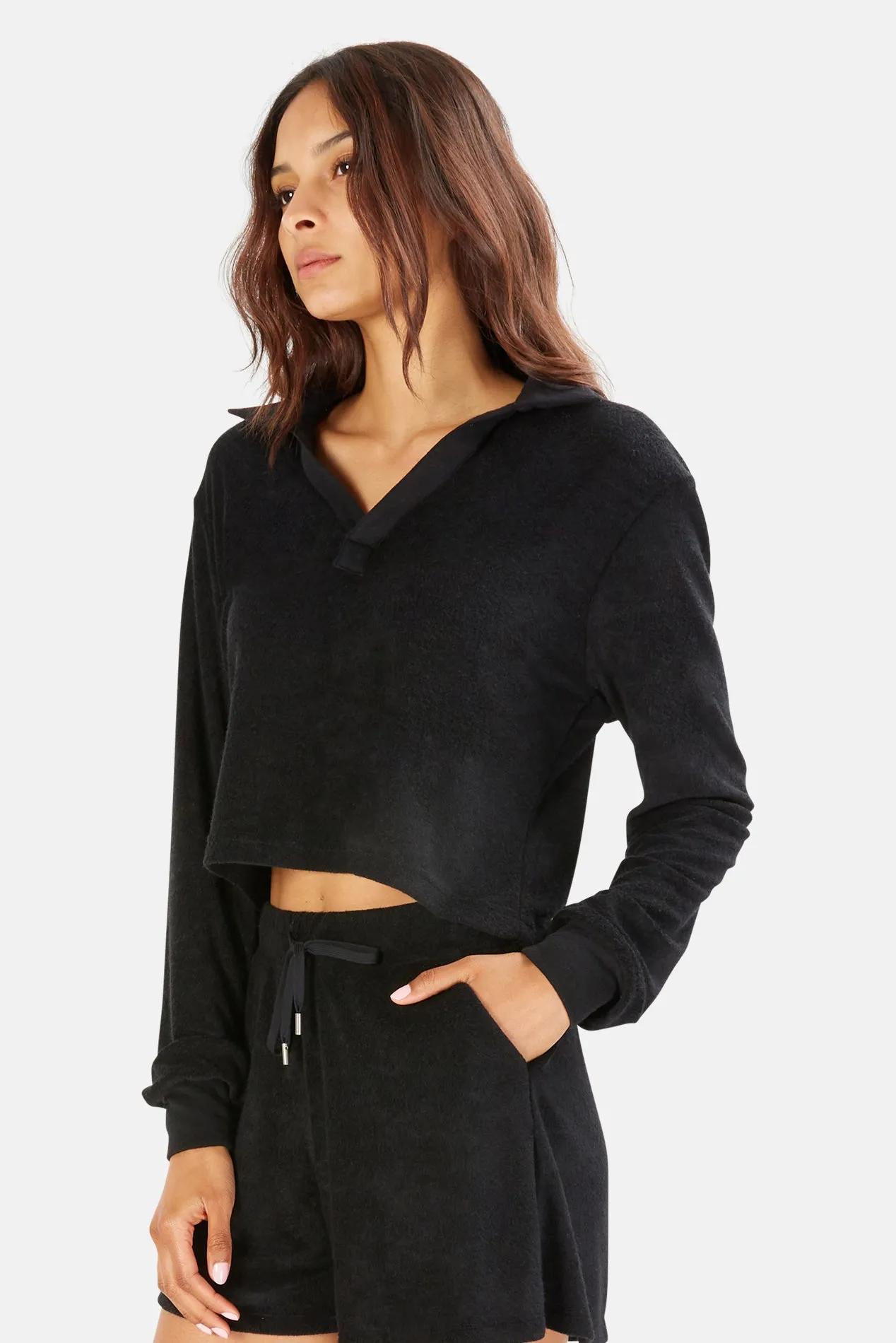 Charlie Cropped Terry Polo Black sold by Blue & Cream product image thumbnail 2