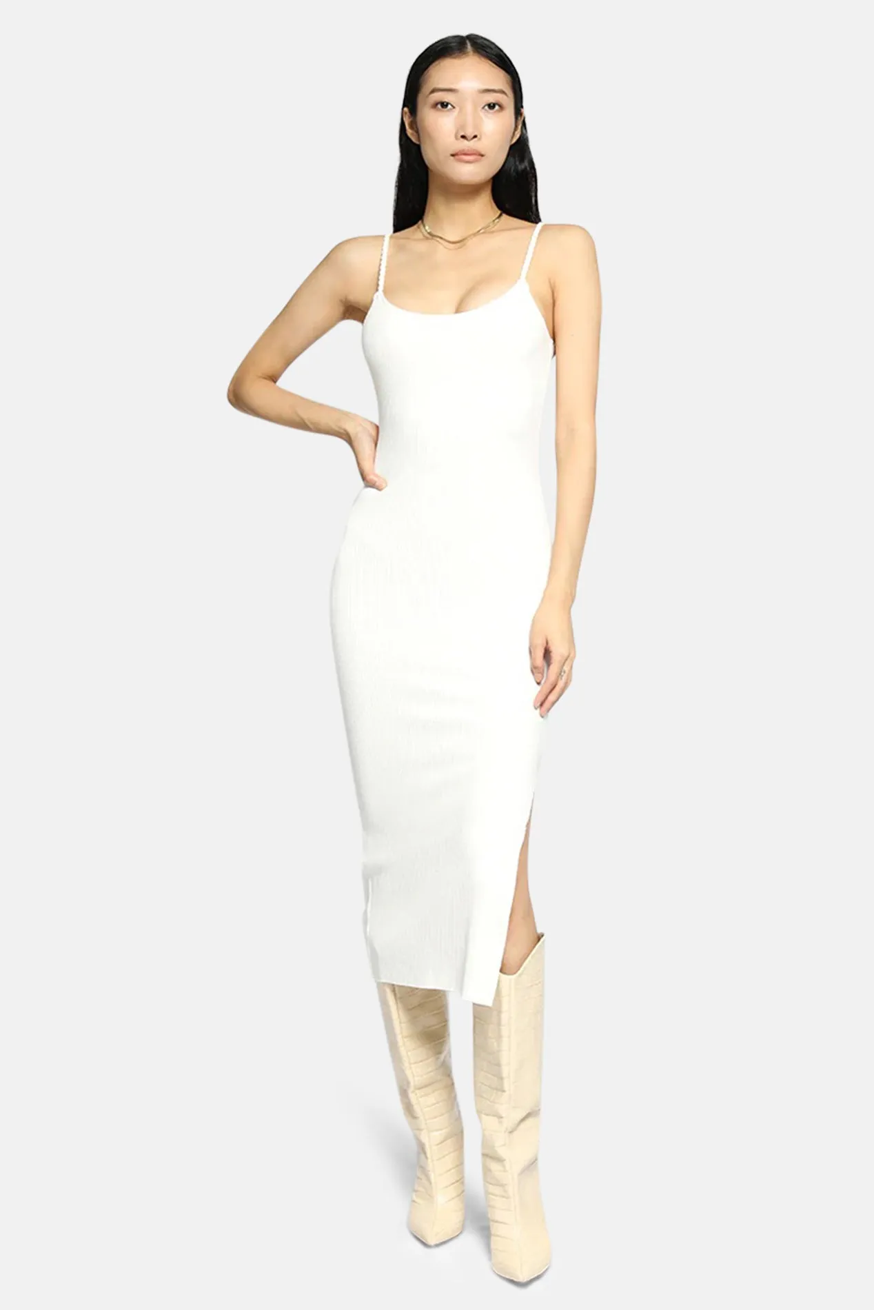 Alloy Rib Braided Strap Midi Dress Lt Shell sold by Blue & Cream product image thumbnail 4