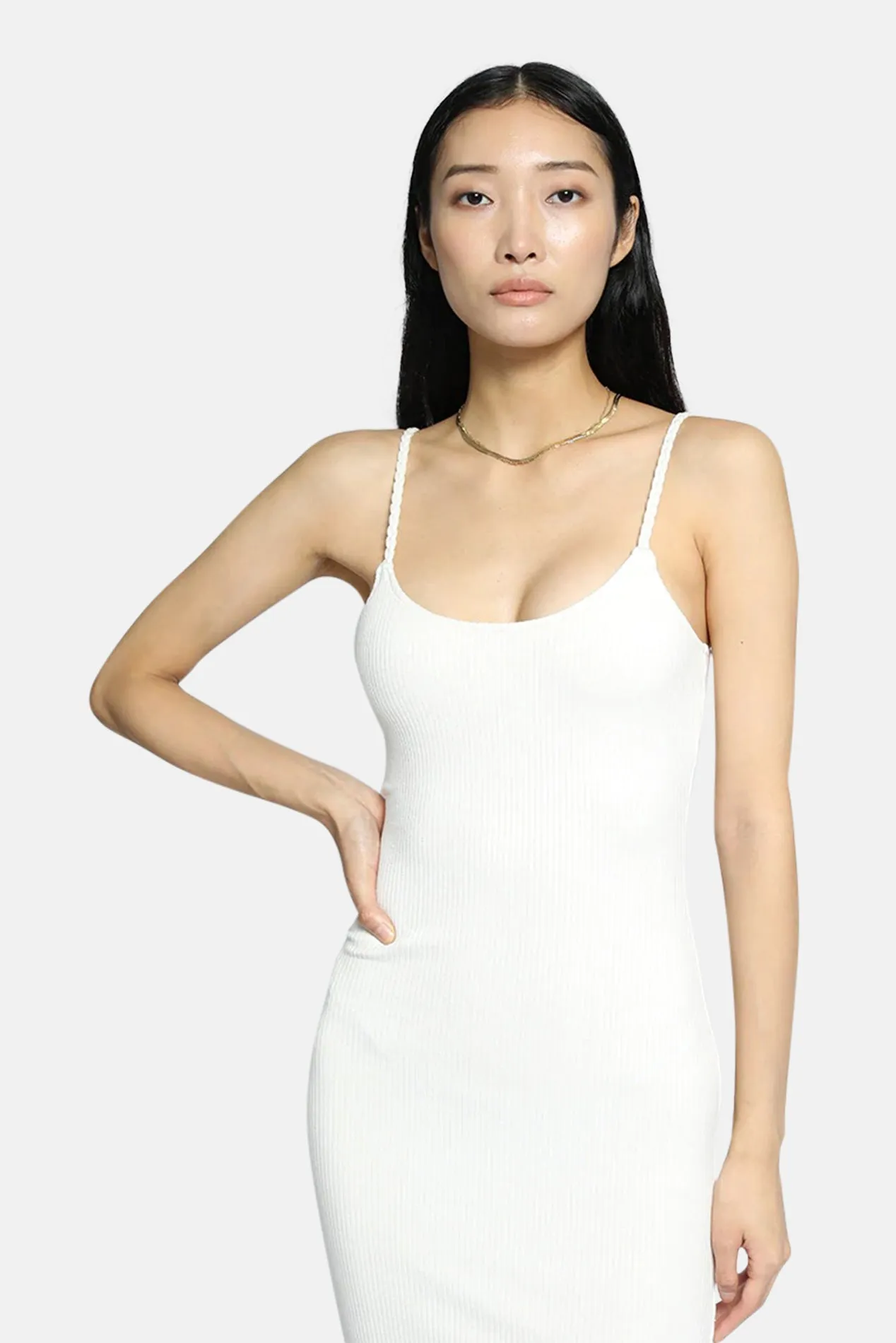 Alloy Rib Braided Strap Midi Dress Lt Shell sold by Blue & Cream