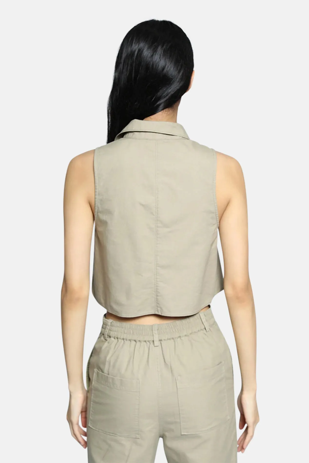 Arid Twill Cropped Sleeveless Shirt Sage sold by Blue & Cream product image thumbnail 3