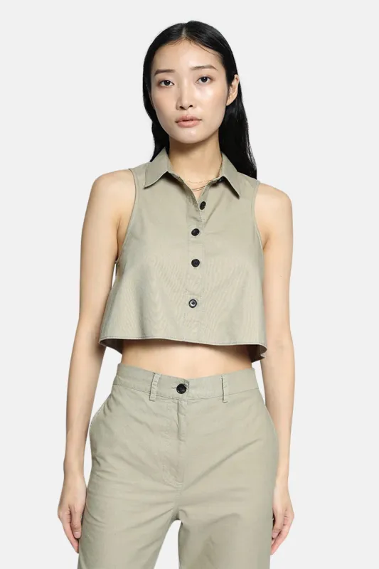 Arid Twill Cropped Sleeveless Shirt Sage sold by Blue & Cream