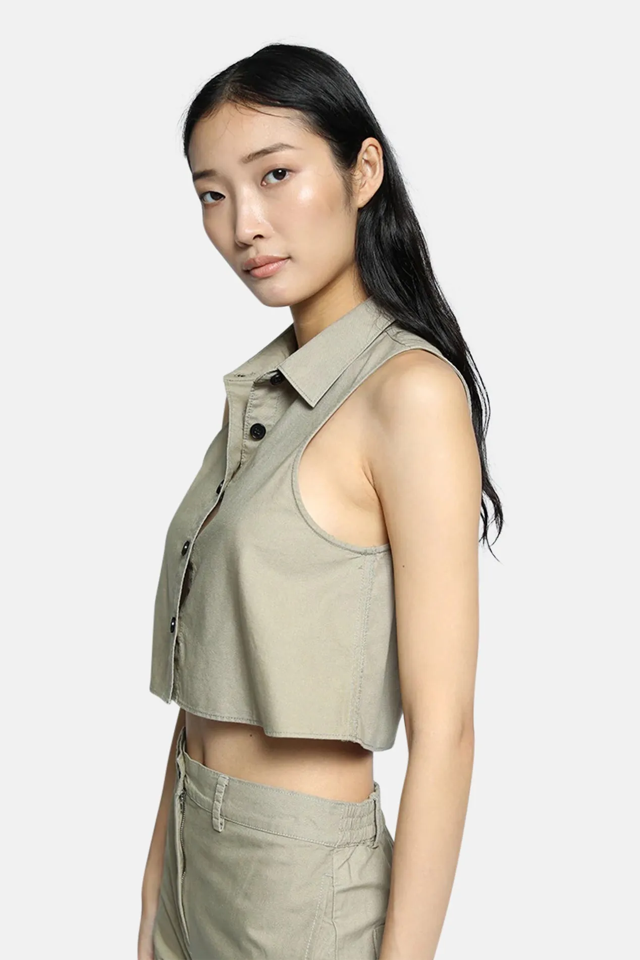 Arid Twill Cropped Sleeveless Shirt Sage sold by Blue & Cream product image thumbnail 2