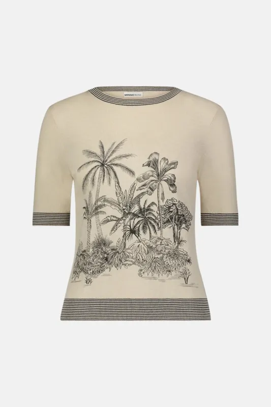 Sheer Short Sleeve Crew Palm Toile sold by Blue & Cream