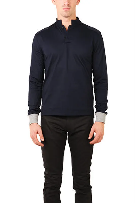 Military Long Sleeve Pop Collar Polo Navy sold by Blue & Cream