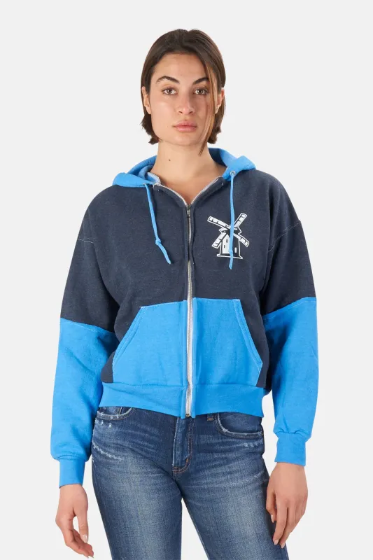 Japanese Windmill Colorblock Crop Hoodie Navy/Sky Blue sold by Blue & Cream