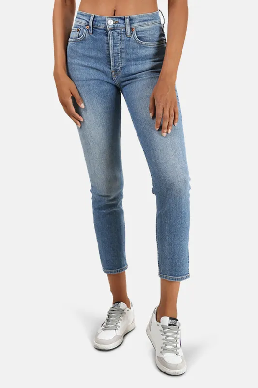 High Rise Ankle Crop Jean Worn Indigo sold by Blue & Cream