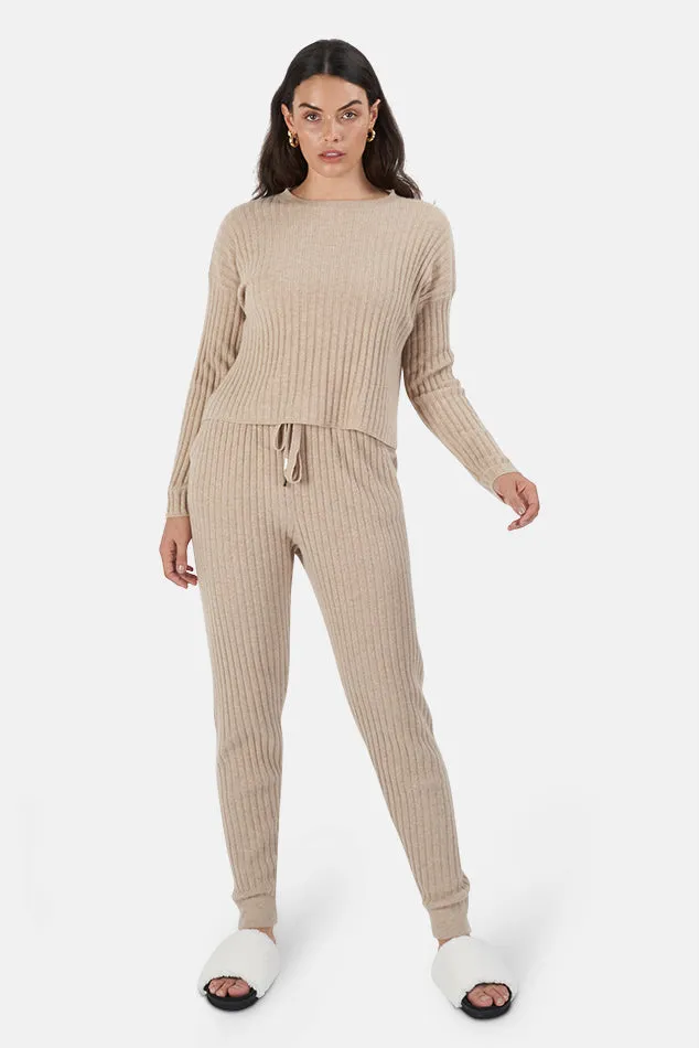 Abbey Lightweight Ribbed Cashmere Pants Beige sold by Blue & Cream product image thumbnail 4