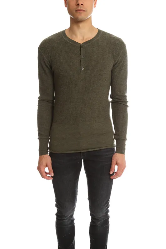 Military Green 3.1 Phillip Lim Incomplete Waffle Henley LS sold by Blue & Cream