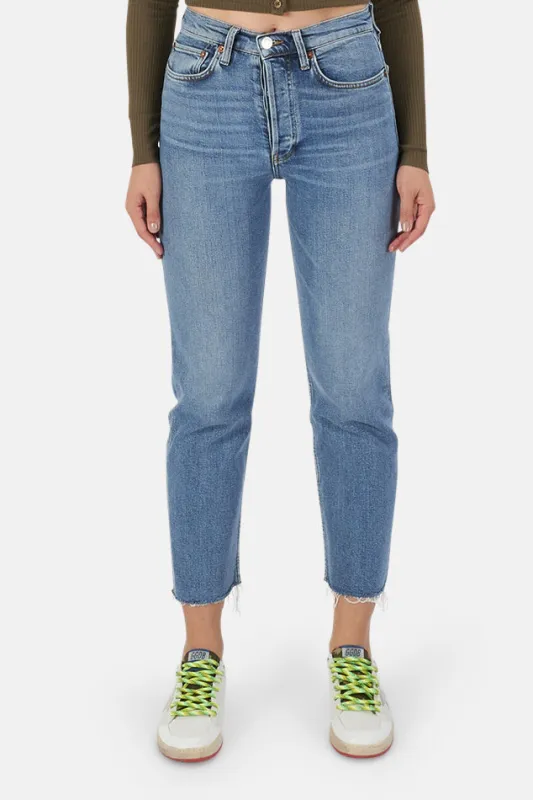 High Rise Stove Pipe Jean Medium Stone sold by Blue & Cream