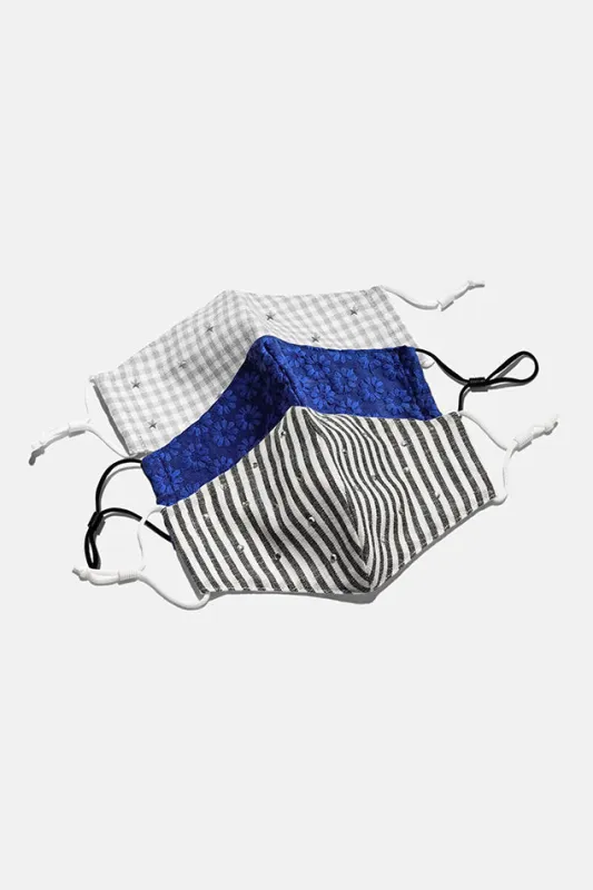 Lele Sadoughi Set of 3 Blk, Indigo, White Masks sold by Blue & Cream