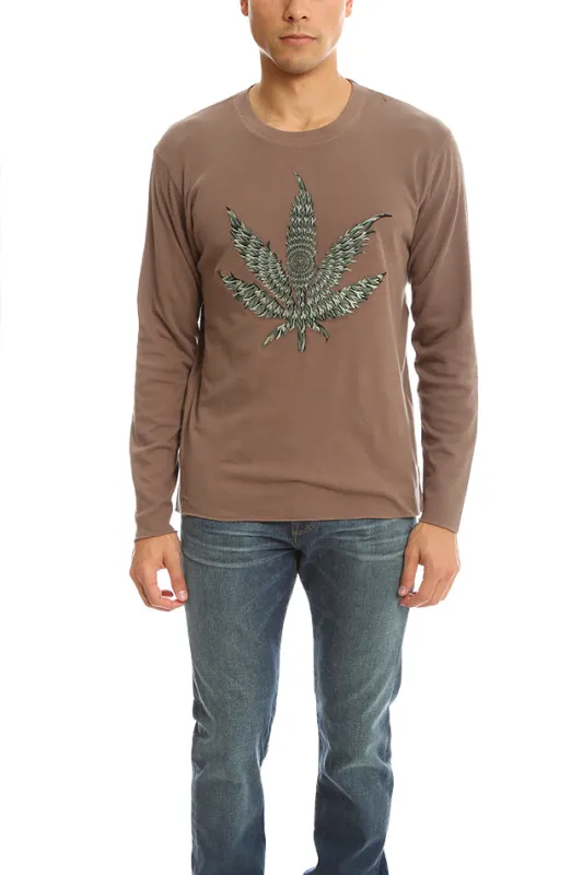 Embroidered Leaf Tee Brown made by Blue & Cream