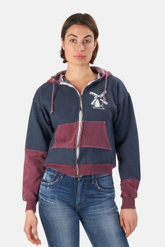 Japanese Windmill Colorblock Hoodie Navy/Maroon sold by Blue & Cream