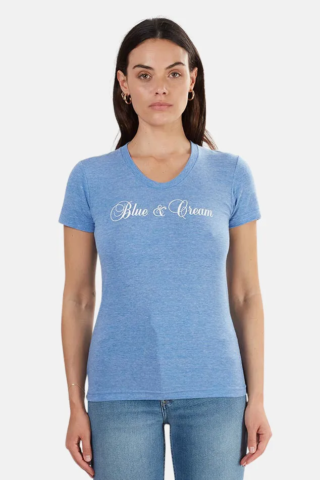 Script Crewneck Tee Blue sold by Blue & Cream