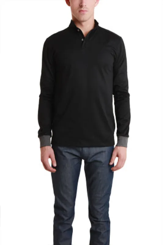 Military Long Sleeve Pop Collar Polo Black sold by Blue & Cream