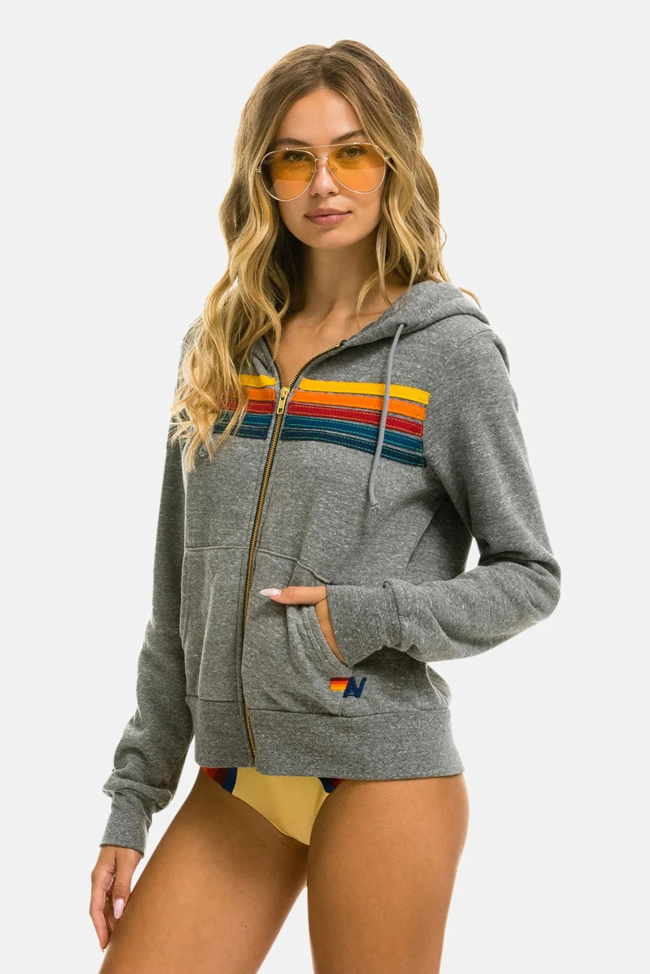 Women's 5 Stripe Hoodie Heather Grey sold by Blue & Cream product image thumbnail 3