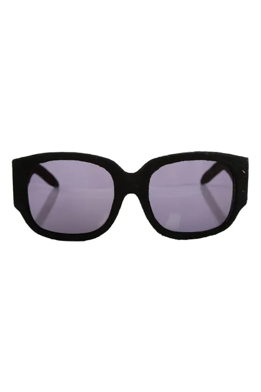 Alexander Wang Black Suede Curve Rectangle Sunglasses sold by Blue & Cream