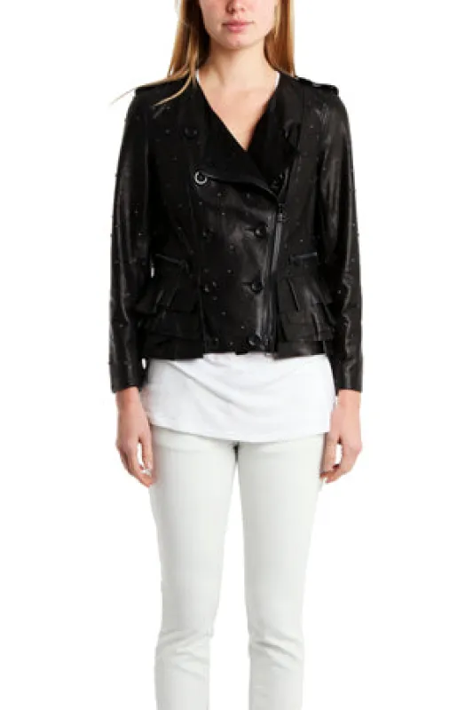 3.1 Phillip Lim Studded Ruffle Leather Jacket sold by Blue & Cream