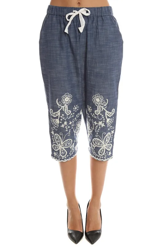 Sea Hand Stitched Cropped Pant sold by Blue & Cream