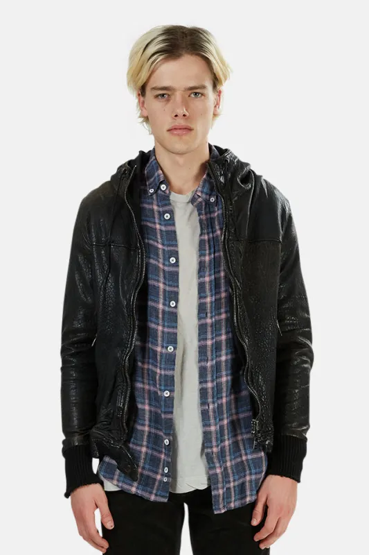 Giorgio Brato Leather Hooded Bomber sold by Blue & Cream