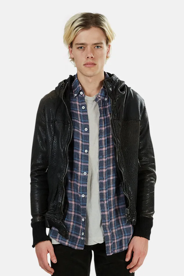 Giorgio Brato Leather Hooded Bomber sold by Blue & Cream