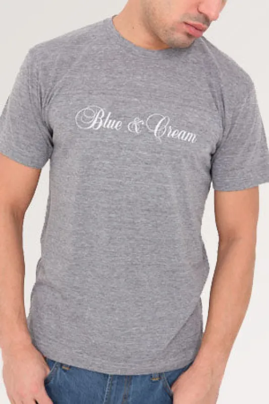 Private Label Tee with Italic Logo Heather Grey sold by Blue & Cream
