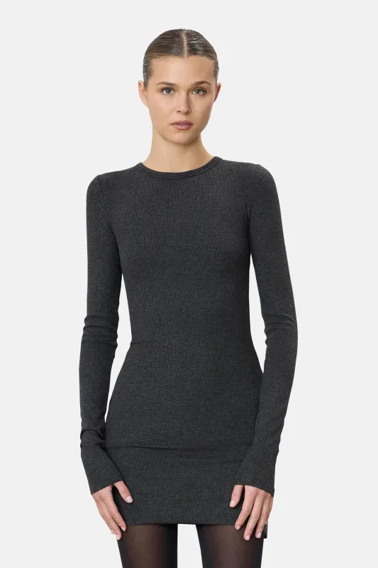 Long Sleeve Mini Crewneck Dress Heather Charcoal sold by Blue & Cream