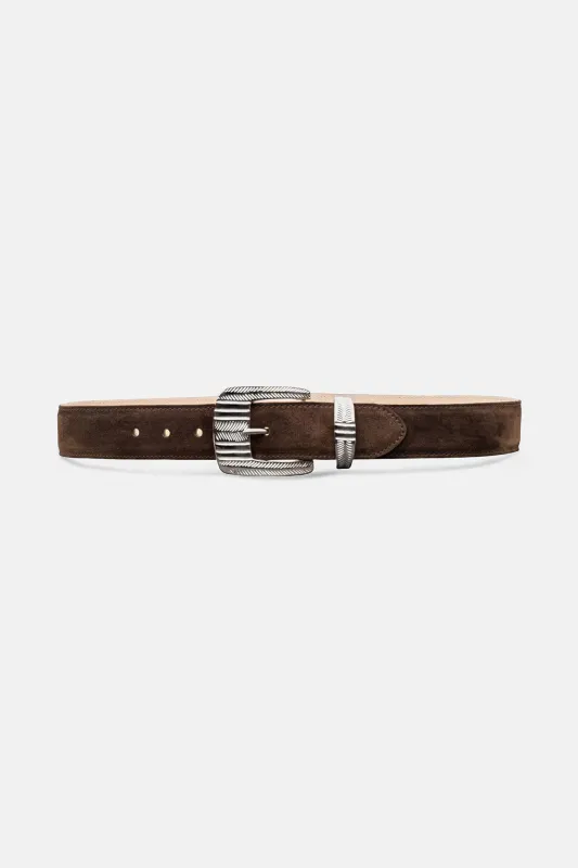 Aya Suede Belt Chocolate Brown sold by Blue & Cream