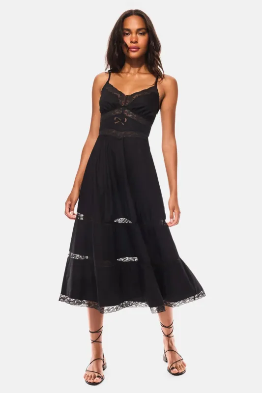 Catryn Lace Bow Cotton Midi Dress Black sold by Blue & Cream