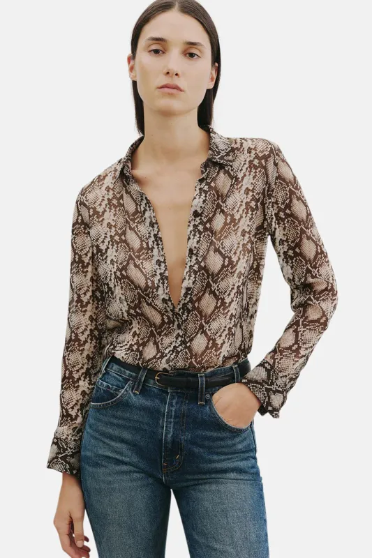 Gaia Slim Shirt Stone/Brown Snake Print made by Nili Lotan