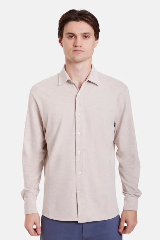 Elyon Soft Jersey Button Up Heather Oatmeal sold by Blue & Cream