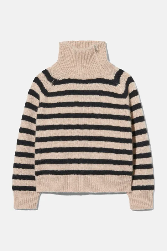 Raelynn Cashmere Sweater Parchment/Black Stripe sold by Blue & Cream