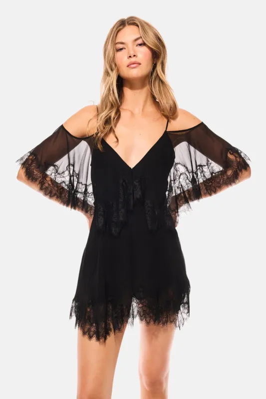 Selune Silk Lace-Trimmed Mini Dress Black made by LoveShackFancy