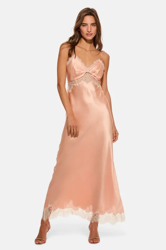 Orianna Silk-Blend Maxi Slip Dress Peche sold by Blue & Cream