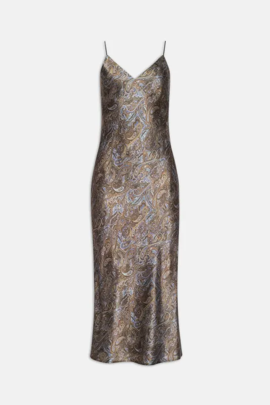 Seridie Silk Slip Dress Neutral/Blue Ditsy Paisley sold by Blue & Cream