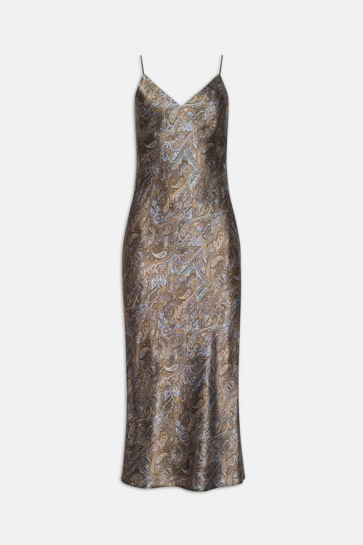 Seridie Silk Slip Dress Neutral/Blue Ditsy Paisley sold by Blue & Cream