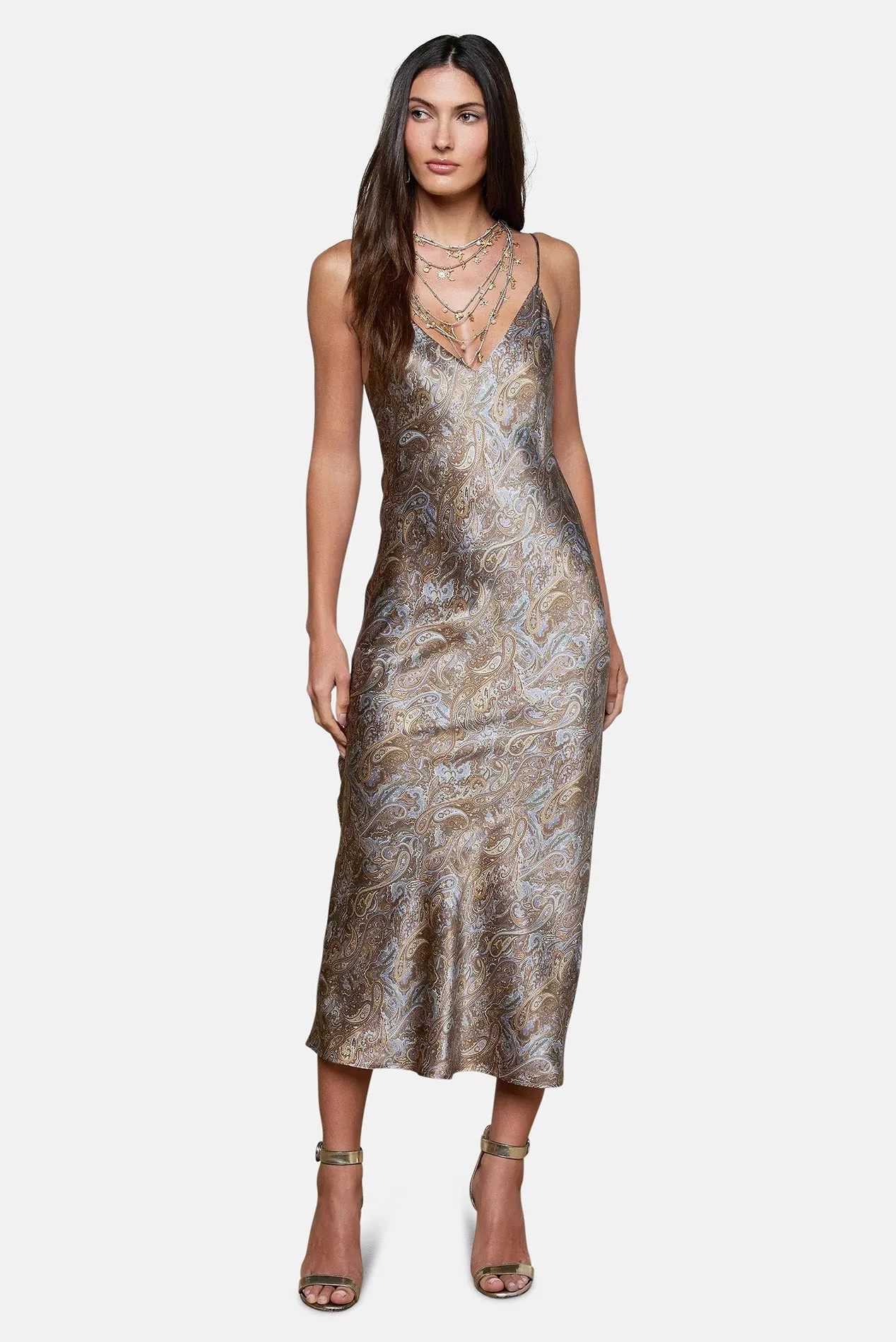 Seridie Silk Slip Dress Neutral/Blue Ditsy Paisley sold by Blue & Cream product image thumbnail 2