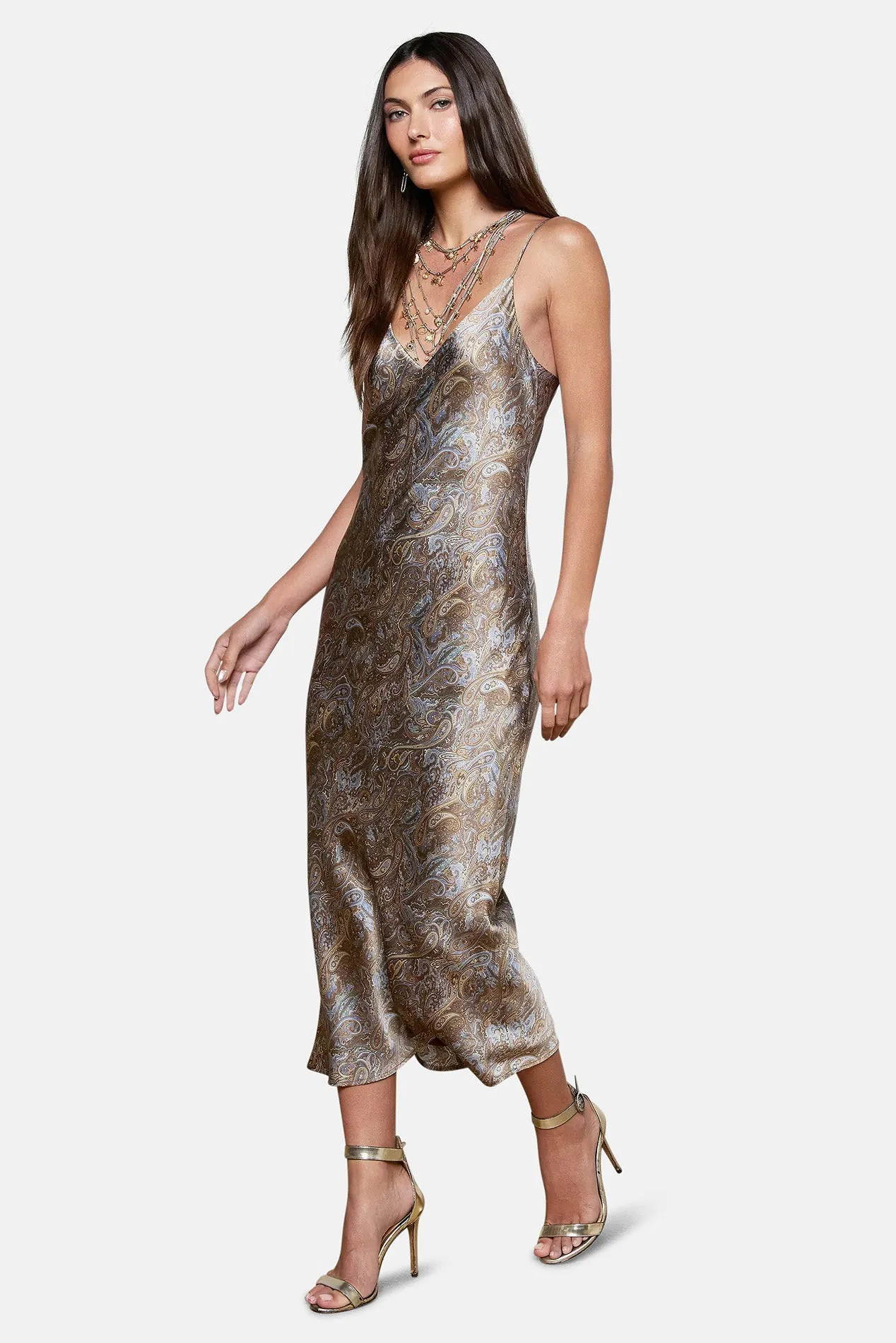 Seridie Silk Slip Dress Neutral/Blue Ditsy Paisley sold by Blue & Cream product image thumbnail 3