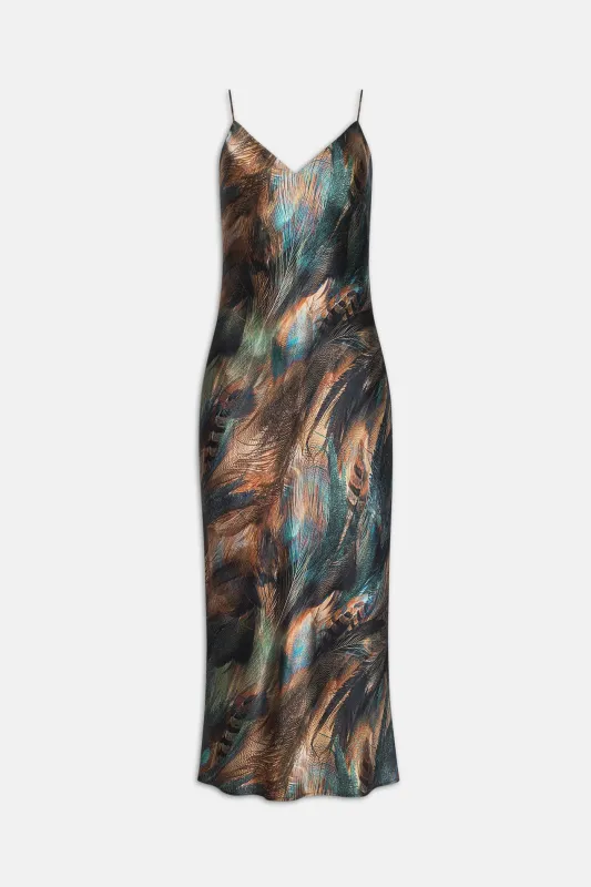 Seridie Silk Slip Dress Teal Multi Mix Feather made by L'AGENCE