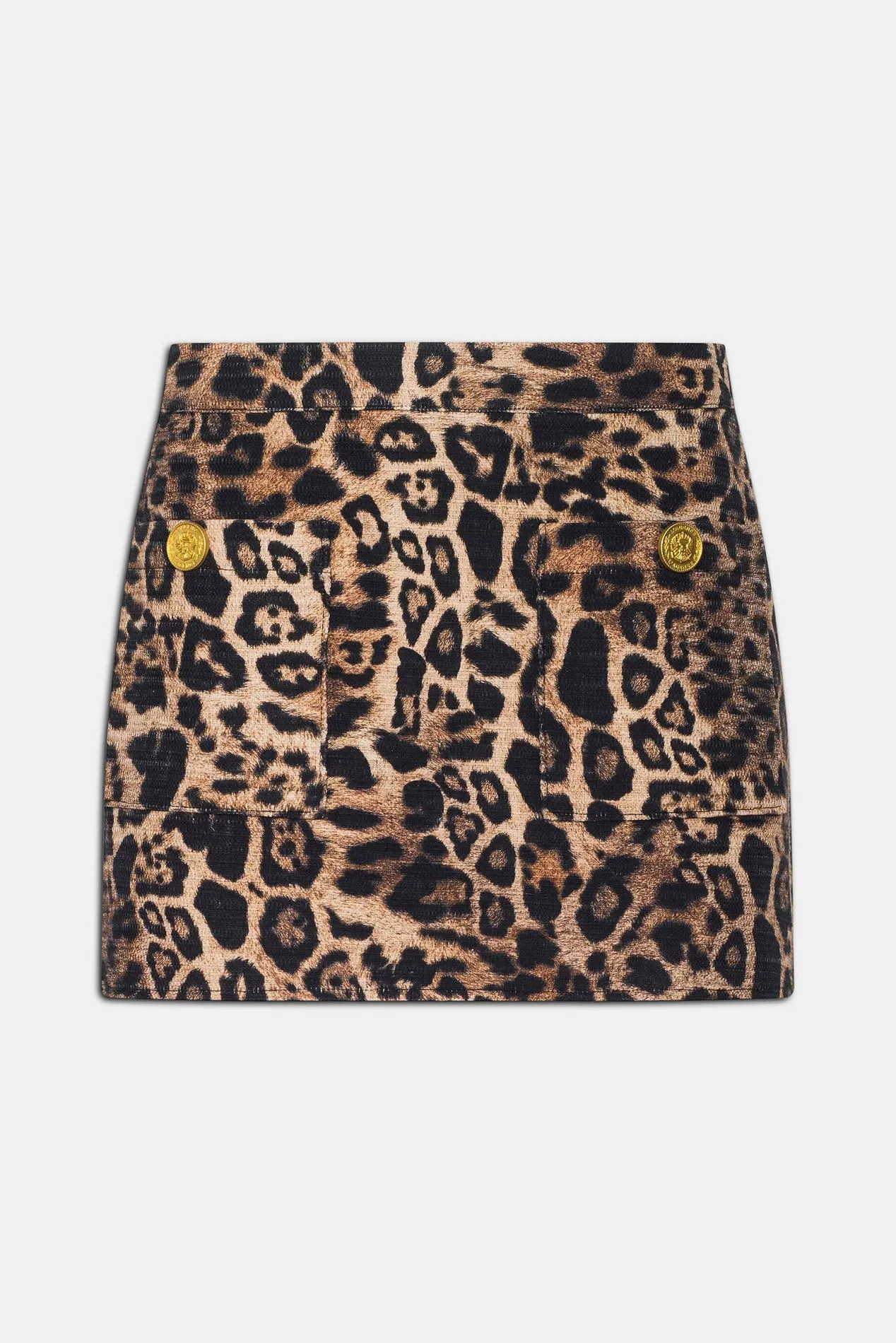 Cyra Low-Rise Mini Skirt Brown Multi Patch Leopard sold by Blue & Cream