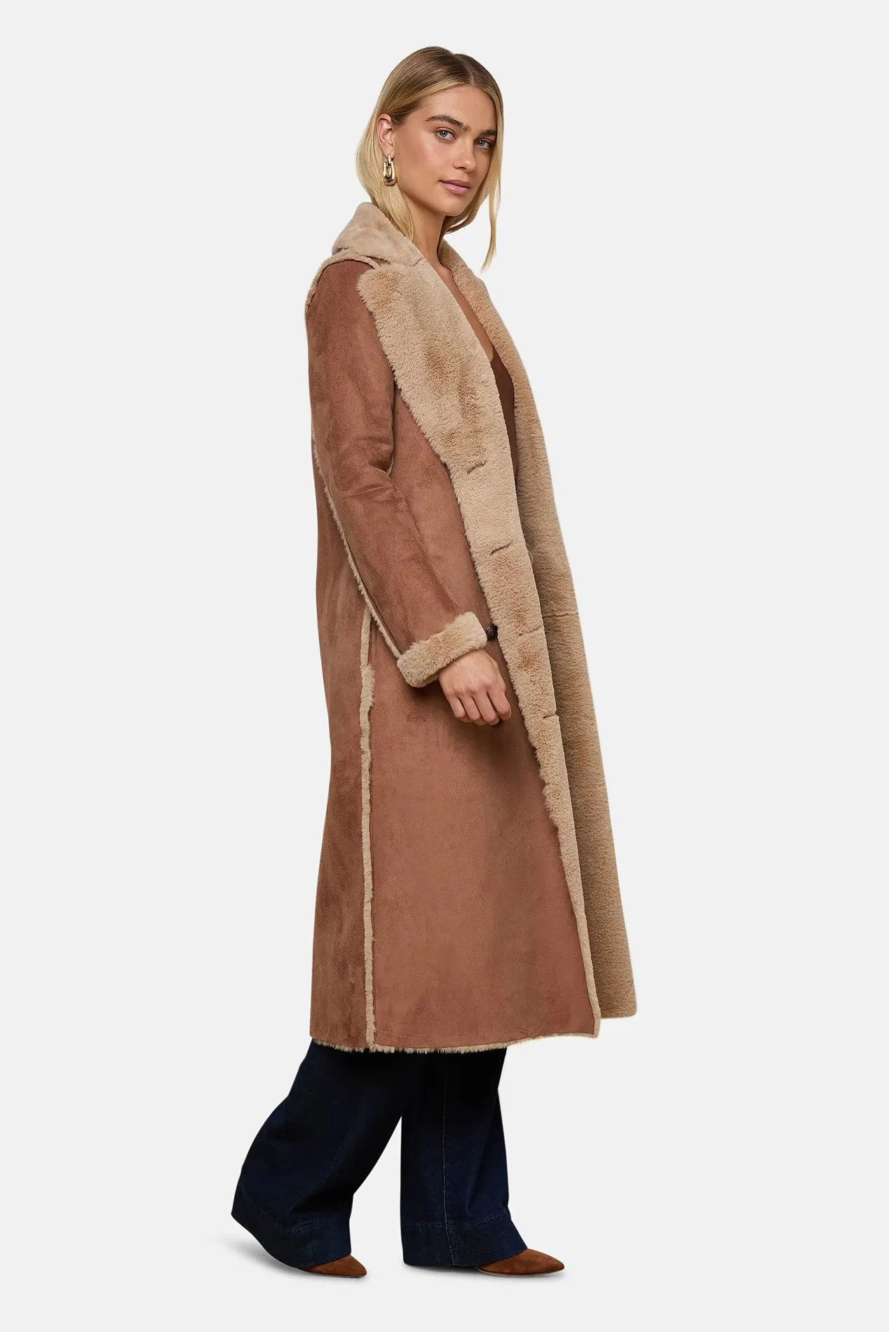 Citron Faux Fur Maxi Coat Sepia Brown/Light Almond sold by Blue & Cream product image thumbnail 3