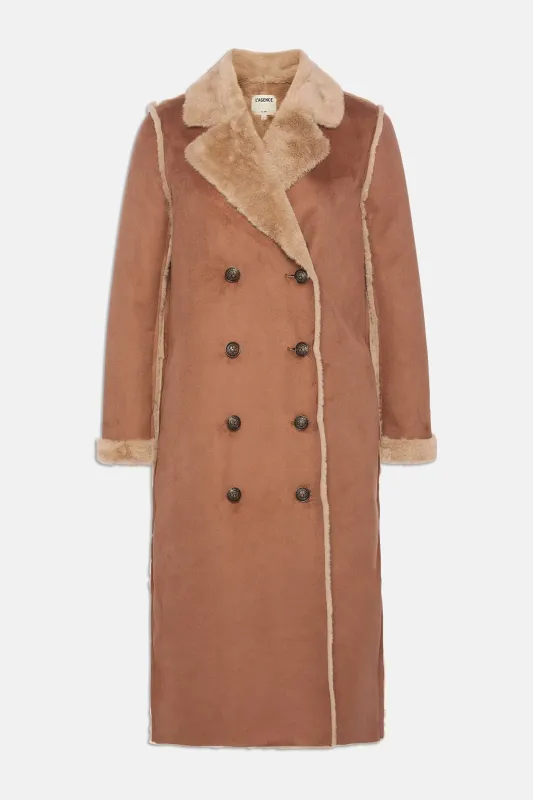 Citron Faux Fur Maxi Coat Sepia Brown/Light Almond sold by Blue & Cream