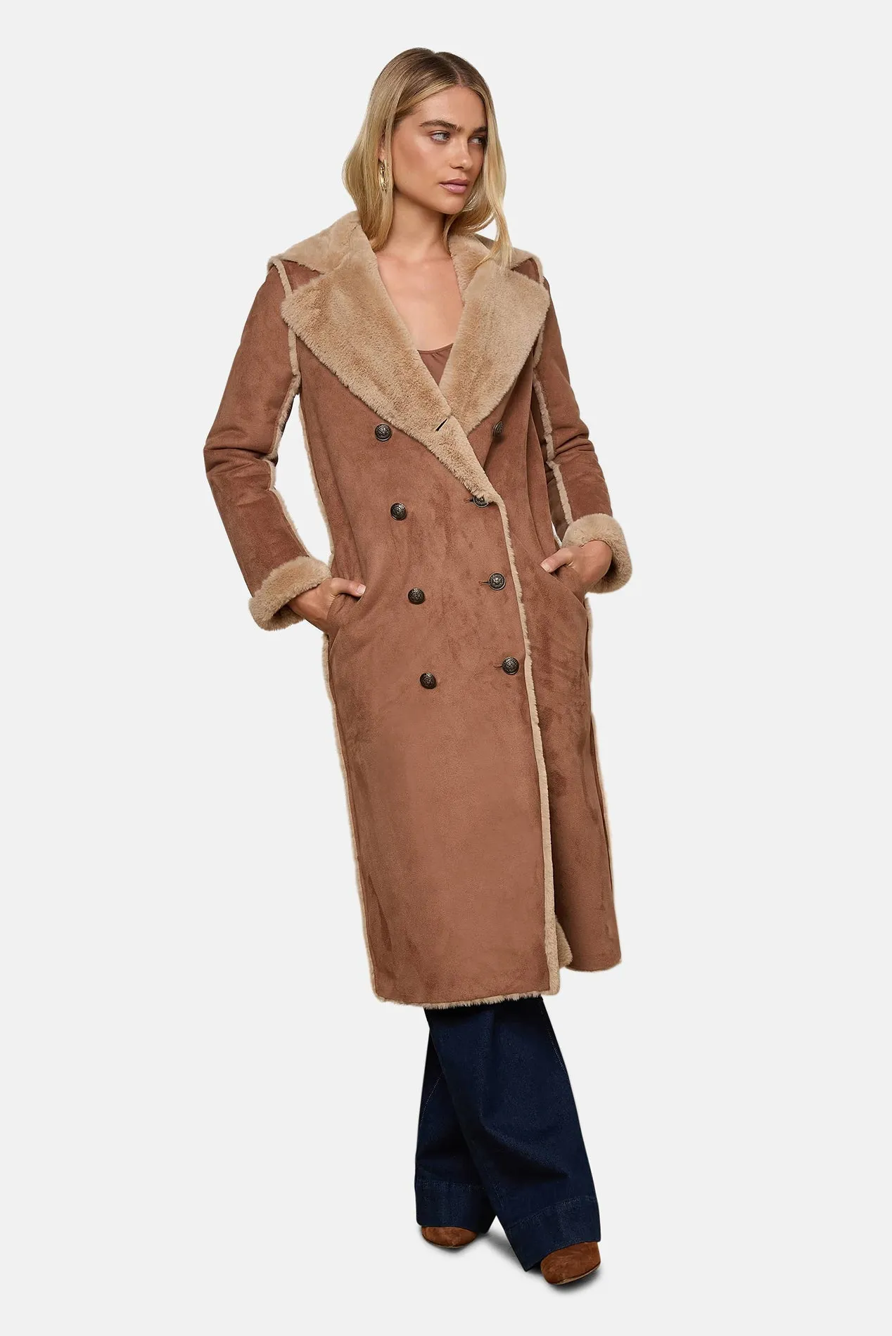 Citron Faux Fur Maxi Coat Sepia Brown/Light Almond sold by Blue & Cream product image thumbnail 2
