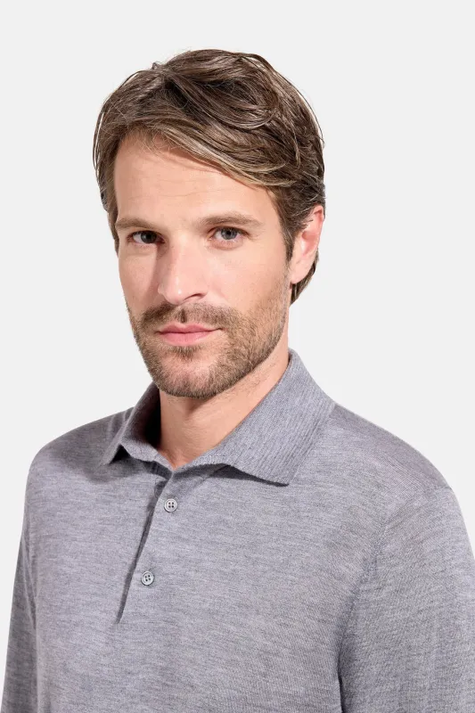 Lightweight Cashmere Silk LS Polo Grey made by Filippo de Laurentiis