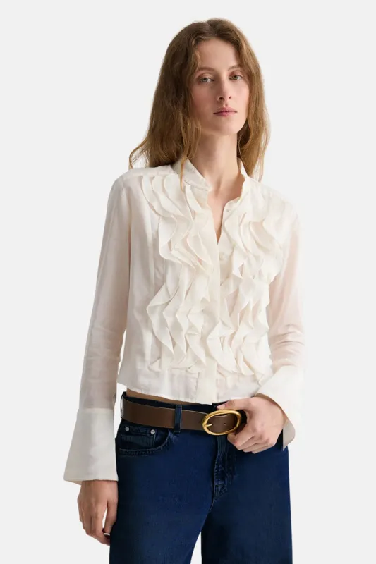 Patti Ruffled Shirt In Silk Cotton White sold by Blue & Cream