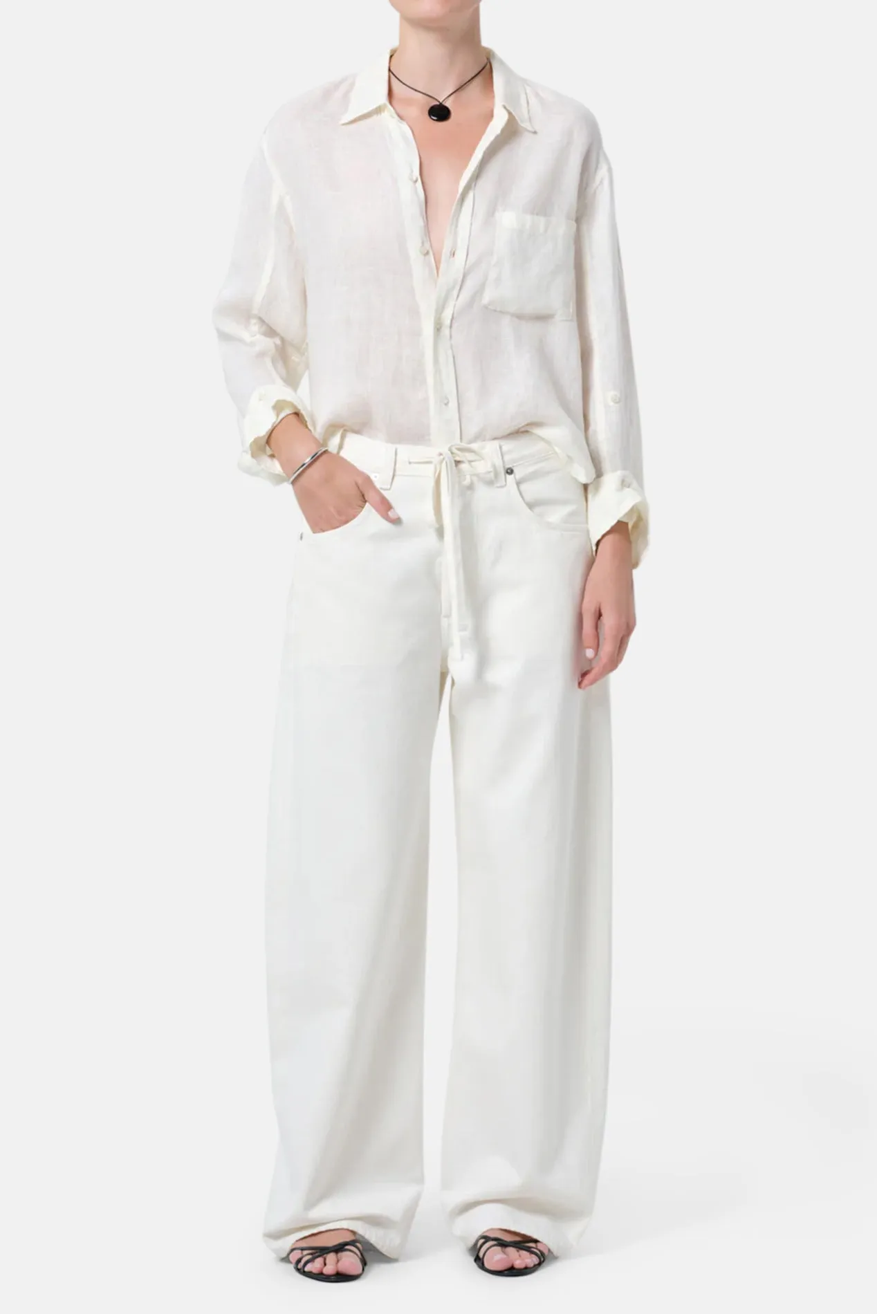 Kayla Shrunken Linen Shirt In Vanilla sold by Blue & Cream product image thumbnail 4