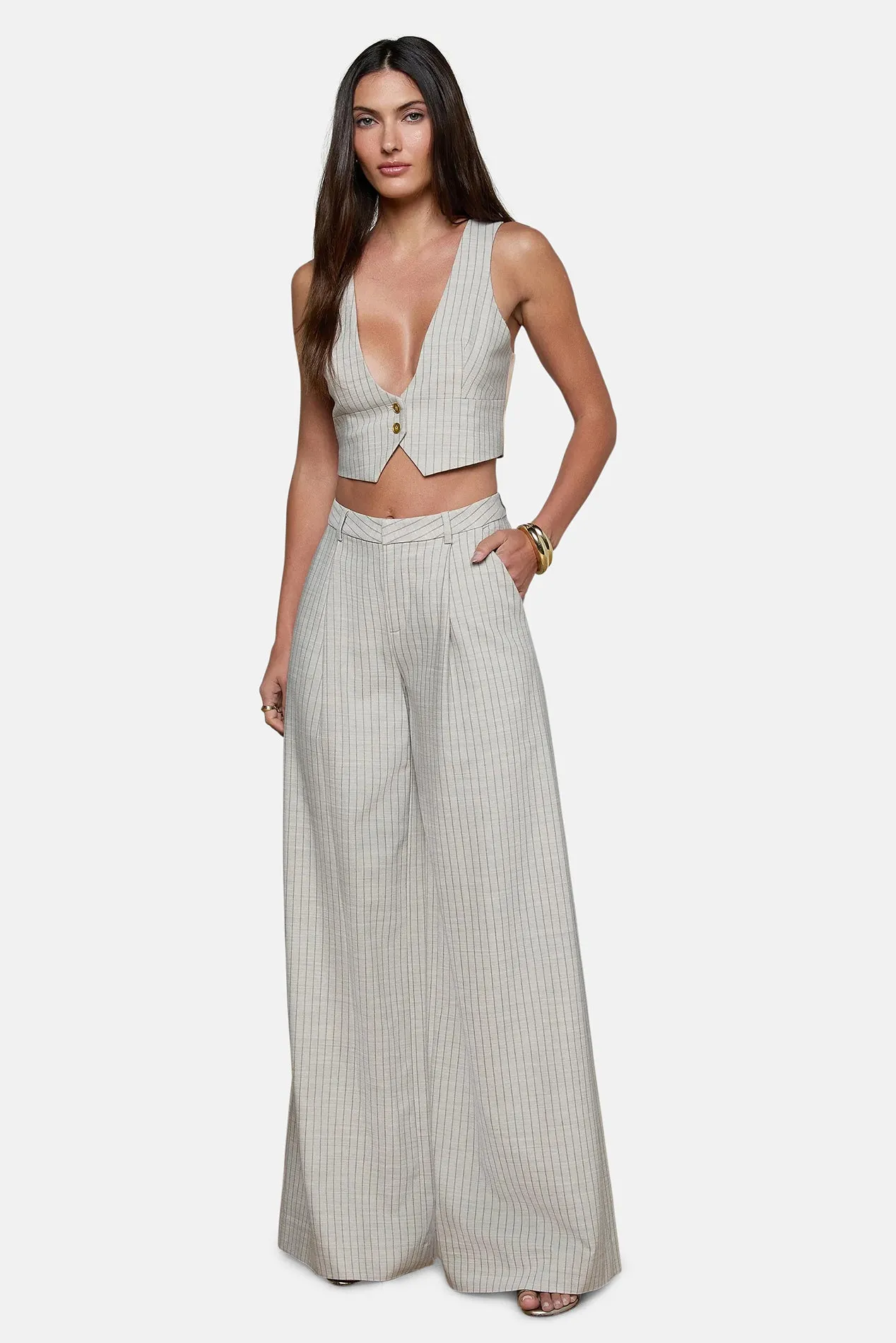 Allanah Pinstriped Trouser Grey/Tan Pinstripe sold by Blue & Cream product image thumbnail 5