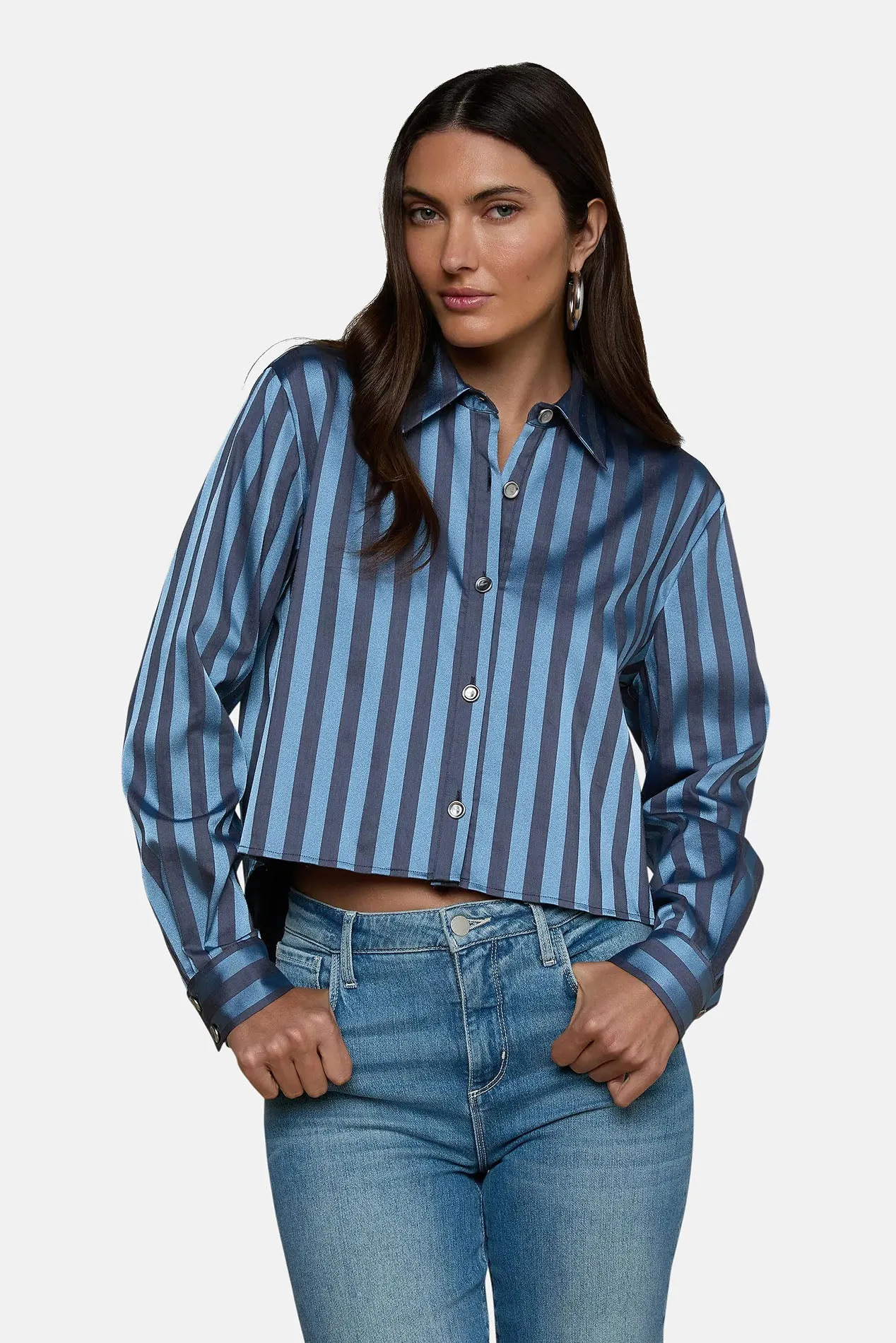 Cosette Crop Hi Low Shirt Blue Multi Stripe sold by Blue & Cream product image thumbnail 2